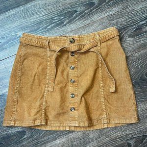 American Eagle Hi Rise A Line Corduroy Button Down Belt Short Skirt Womens 10